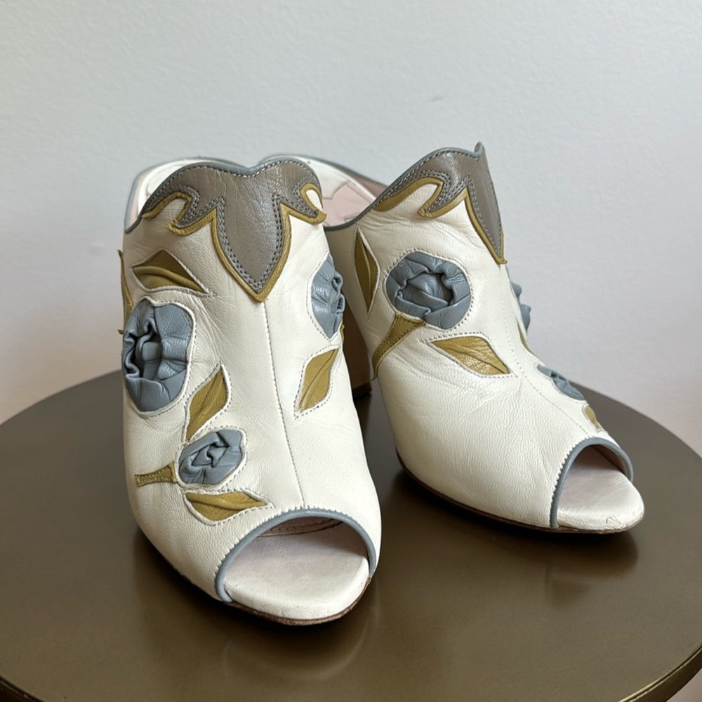 Miu Miu
Leather Floral Print Slides / Mule